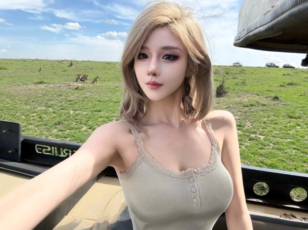 美女网红穿着火辣，与非洲原住民互动合影，网友：希望能安全回来(图1)