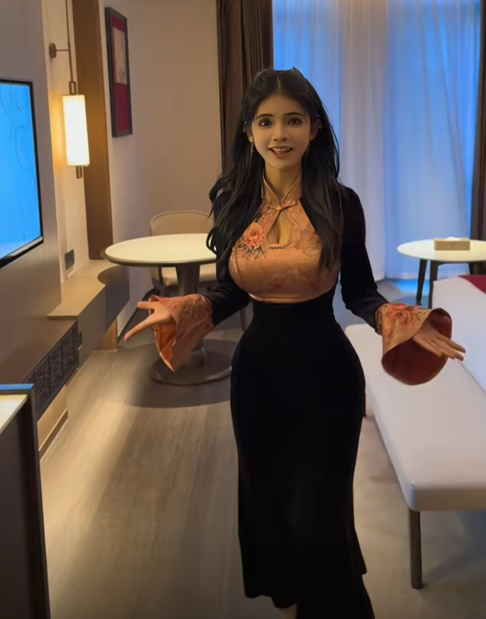 职业装尽显青花瓷身材，狗头萝莉受邀文旅项目，服务态度还很不错(图4)