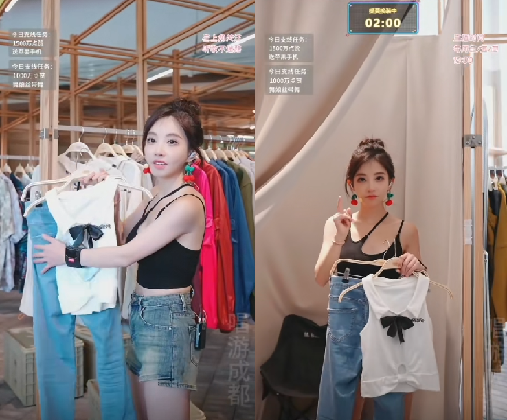 冯提莫换装牛仔裤，跳摩托舞被拍路人视角，与直播间是两个版本(图4)