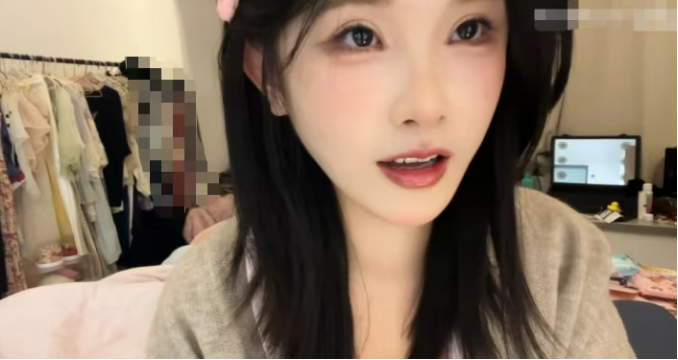 头部女主播妆容精致罕见露脸！身后衣架意外入镜！慌乱遮挡敏感衣物！尴尬下播：完了！我没注意！(图1)